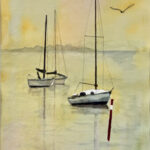 MOORED SAIL BOATS WATERCOLOR 22X14