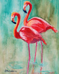 TWO FLAMINGOS WATERCOLOR 4X6