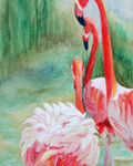 THREE FLAMINGOS WATERCOLOR 4X6