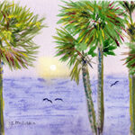 PALMS AT SUNSET WATERCOLOR 7X5