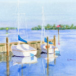 SAIL BOATS DOCKED WATERCOLOR 7X5