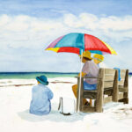 DAY AT BEACH WITH FRIENDS WATERCOLOR 22X30