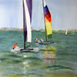 SAILING AROUND HONEYMOON WATERCOLOR 15X11
