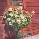 117 ROSES AND RED WALL WATERCOLOR 21X17