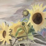 151 SUN FLOWERS COLORED PENCIL OVER WATERCOLOR 12X22