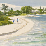 185 PEACEFUL BEACH WALK WATERCOLOR 22X30